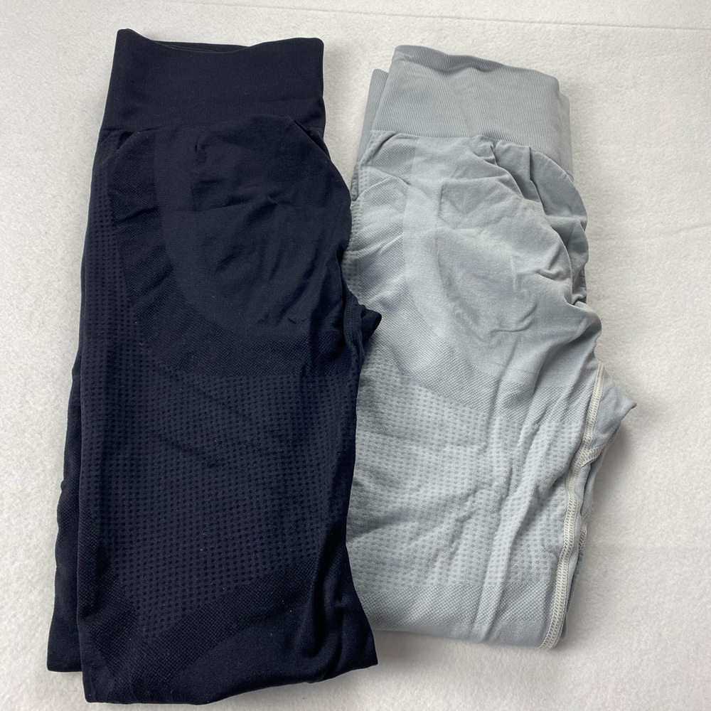 2pr Butt Lifting High waisted Yoga Pants Leggings Black Gray Compression Gym L